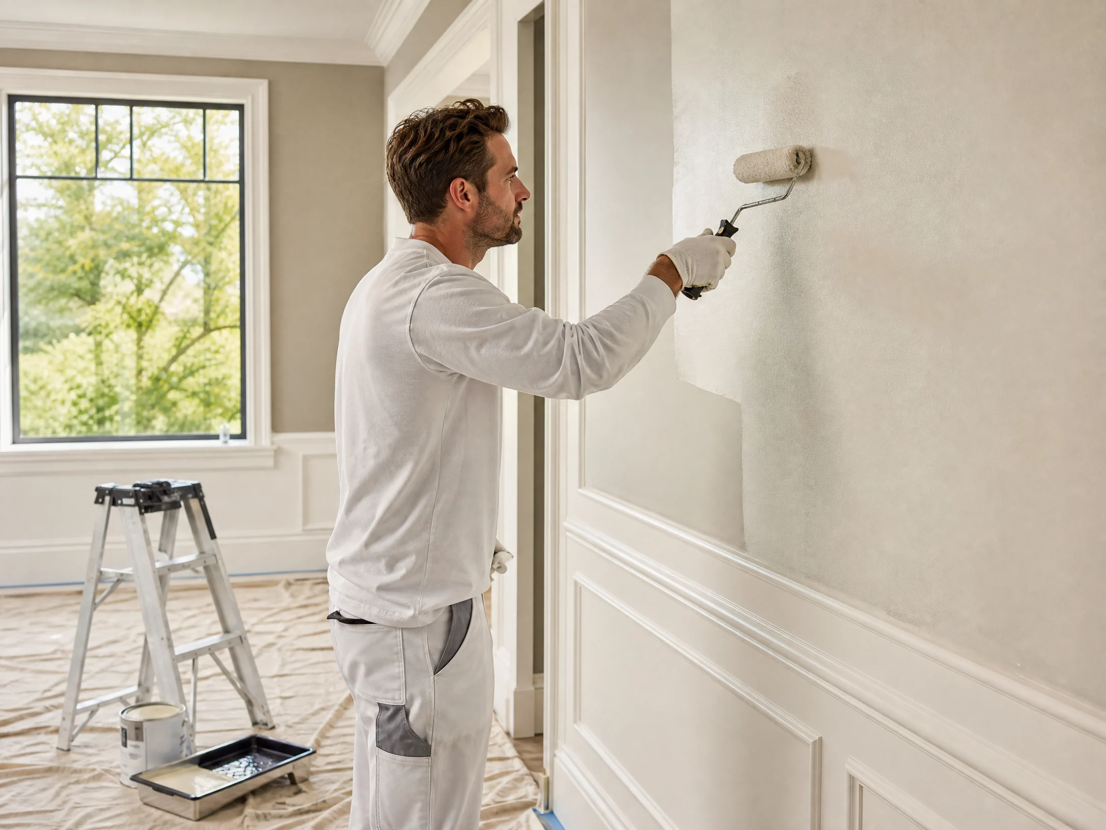 Professional painter working on a platinum luxury painting project